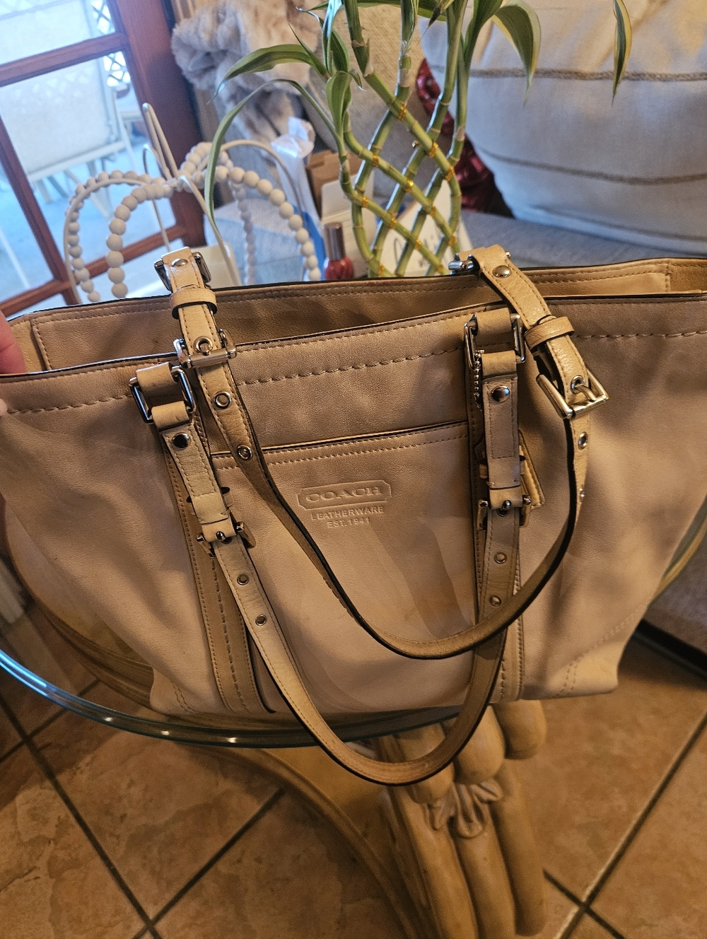 Coach in Camel Genuine Leather Zippered Tote Bag With Coach Hang Tag - Picture 7 of 7